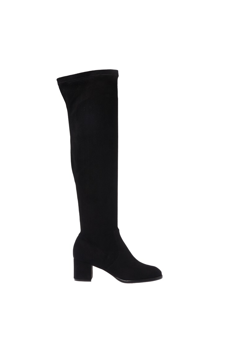 Cizme lungi pana peste genunchi din piele intoarsa ecologica - Negru