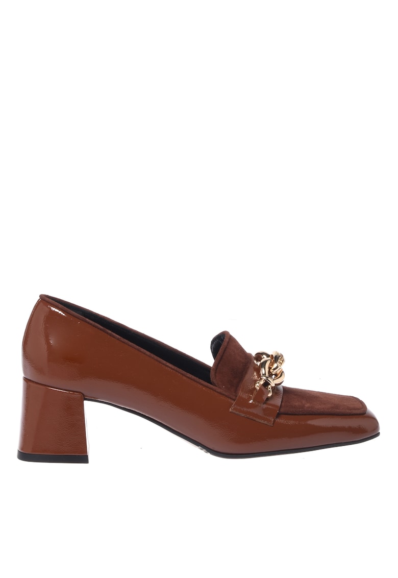 Pantofi din piele si piele intoarsa cu varf patrat