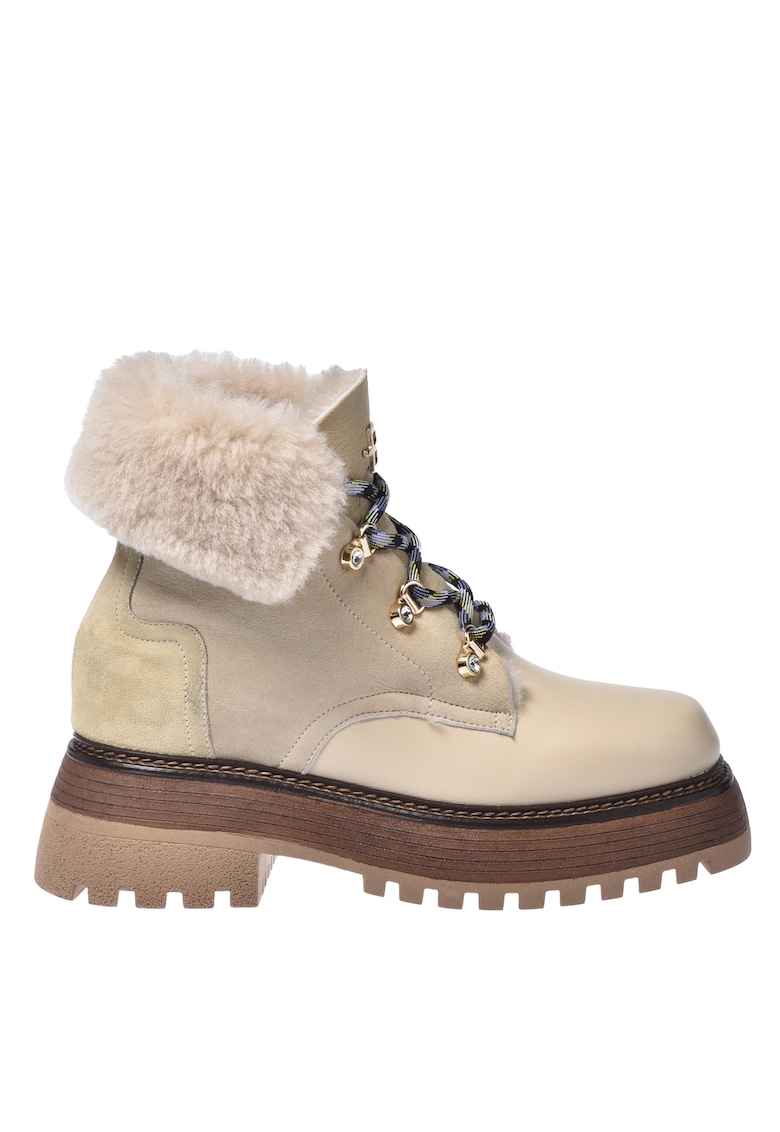 Botine din piele si piele intoarsa cu captuseala din blana sintetica