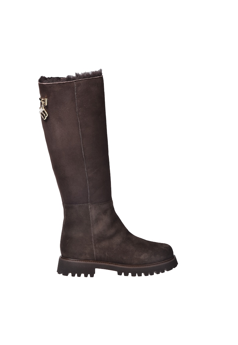 Cizme lungi pana la genunchi din piele intoarsa cu talpa plata