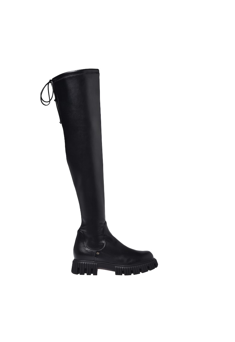 Cizme lungi pana peste genunchi din piele ecologica cu talpa plata