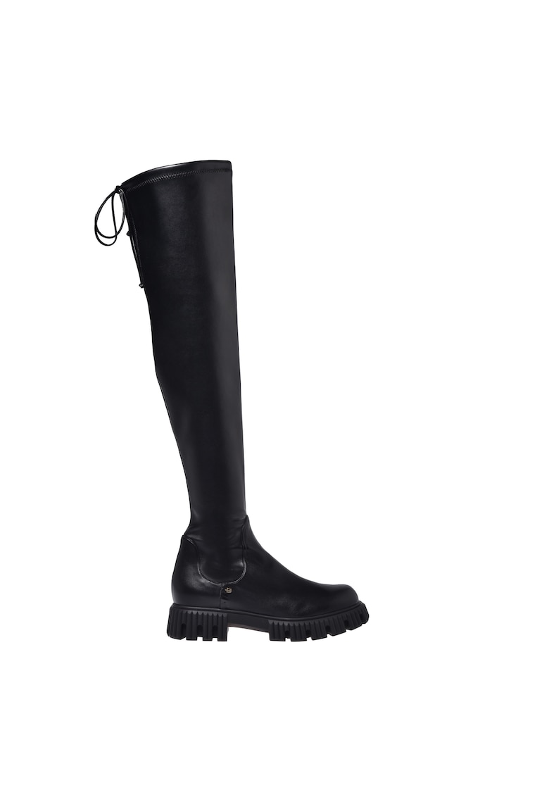 Cizme lungi pana peste genunchi din piele ecologica cu talpa plata