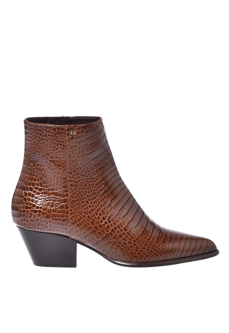 Botine din piele cu model animal print si varf ascutit