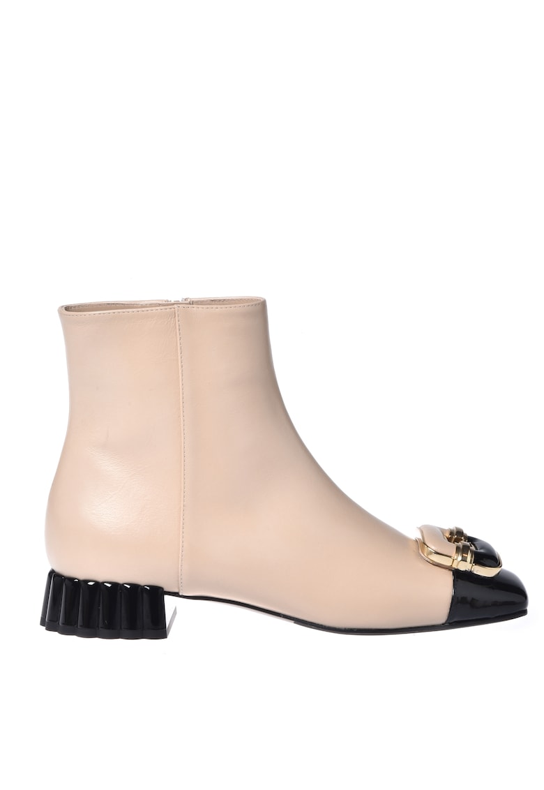 Botine din piele cu varf patrat