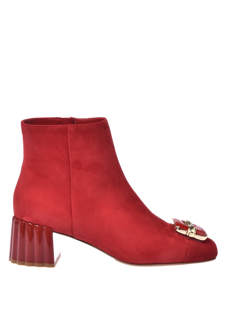 Botine din piele intoarsa cu toc masiv