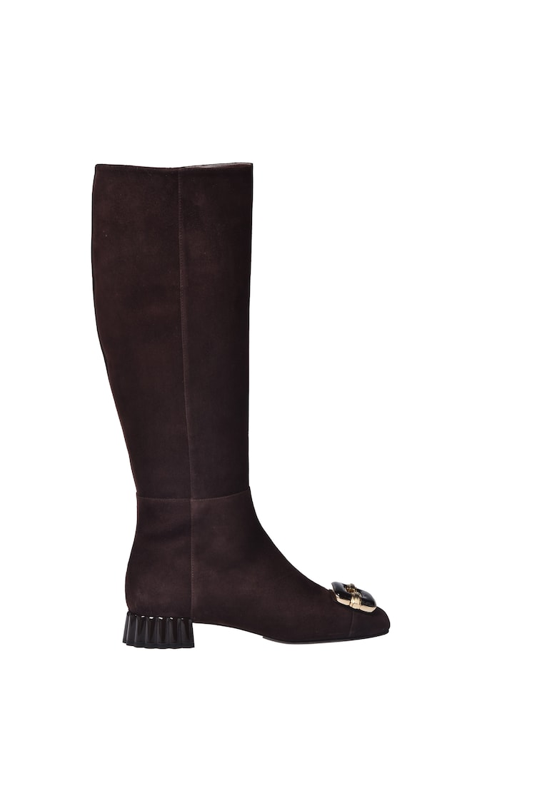 Cizme lungi pana la genunchi din piele intoarsa cu varf patrat