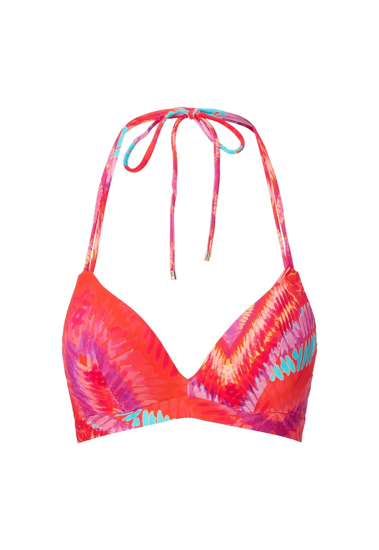 Sutien de baie cu cupe triunghiulare si model - Coral