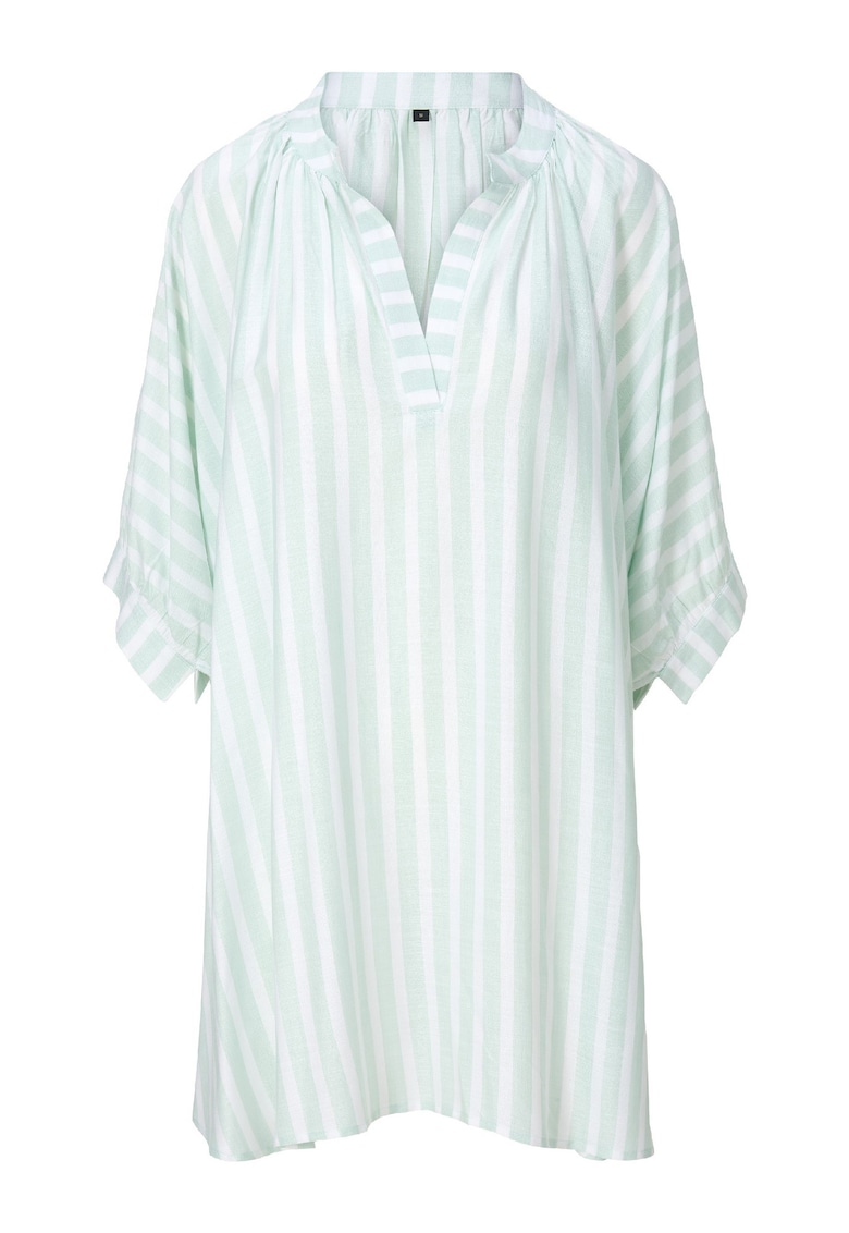 Rochie in dungi cu decolteu de caftan - Verde menta