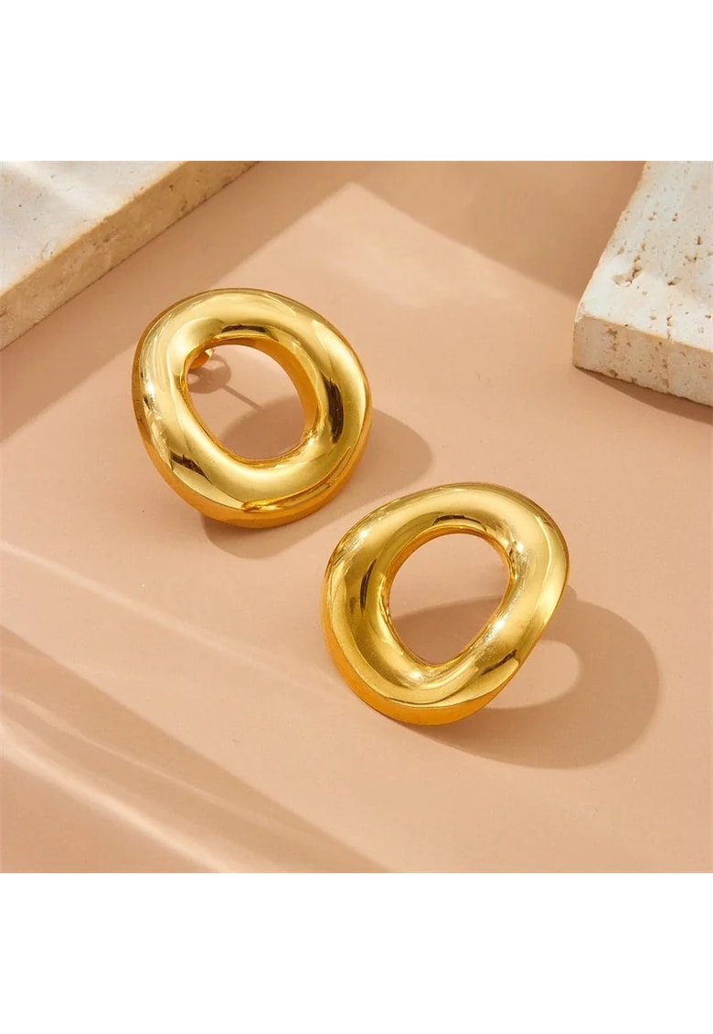 Cercei aurii - forma ondulata - inox suflat cu aur 18k - 3x2