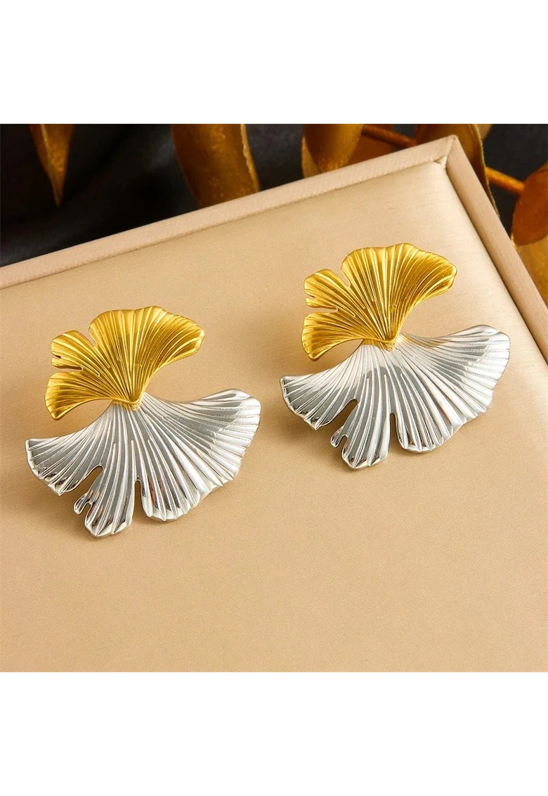 Cercei argintii - din otel inoxidabil - forma de petale - suflati cu aur 18k - Detlef C5