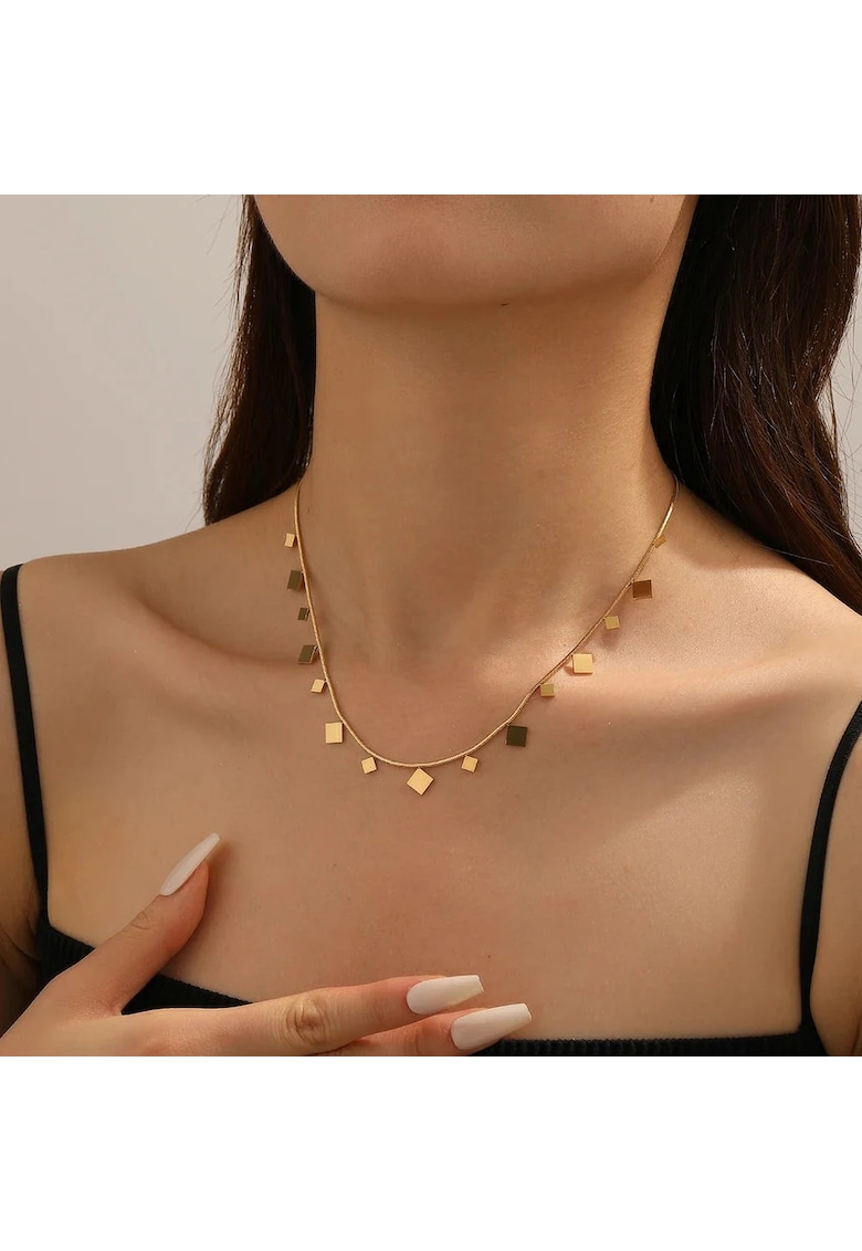 Colier auriu din otel inoxidabil 41x6cm cu piese patrate - rezistent la ap