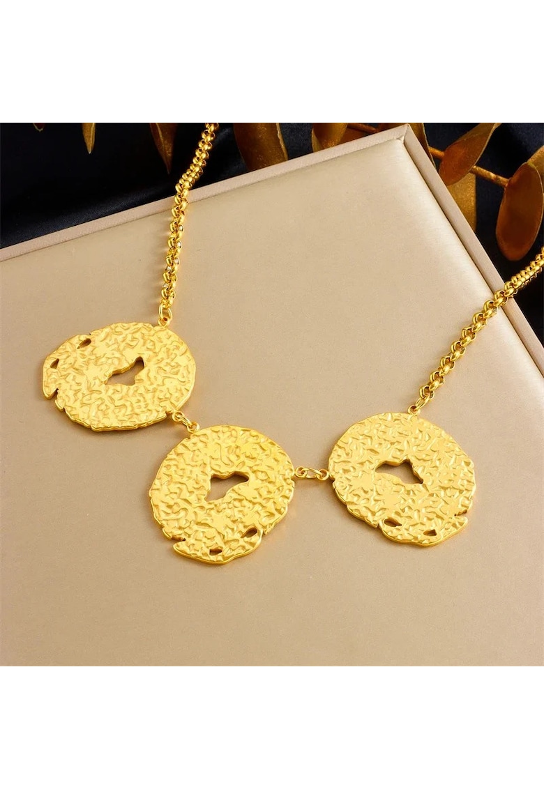 Colier auriu - din otel inoxidabil - suflat cu aur 18k - cu piese ovale - texturate - Roselina C5