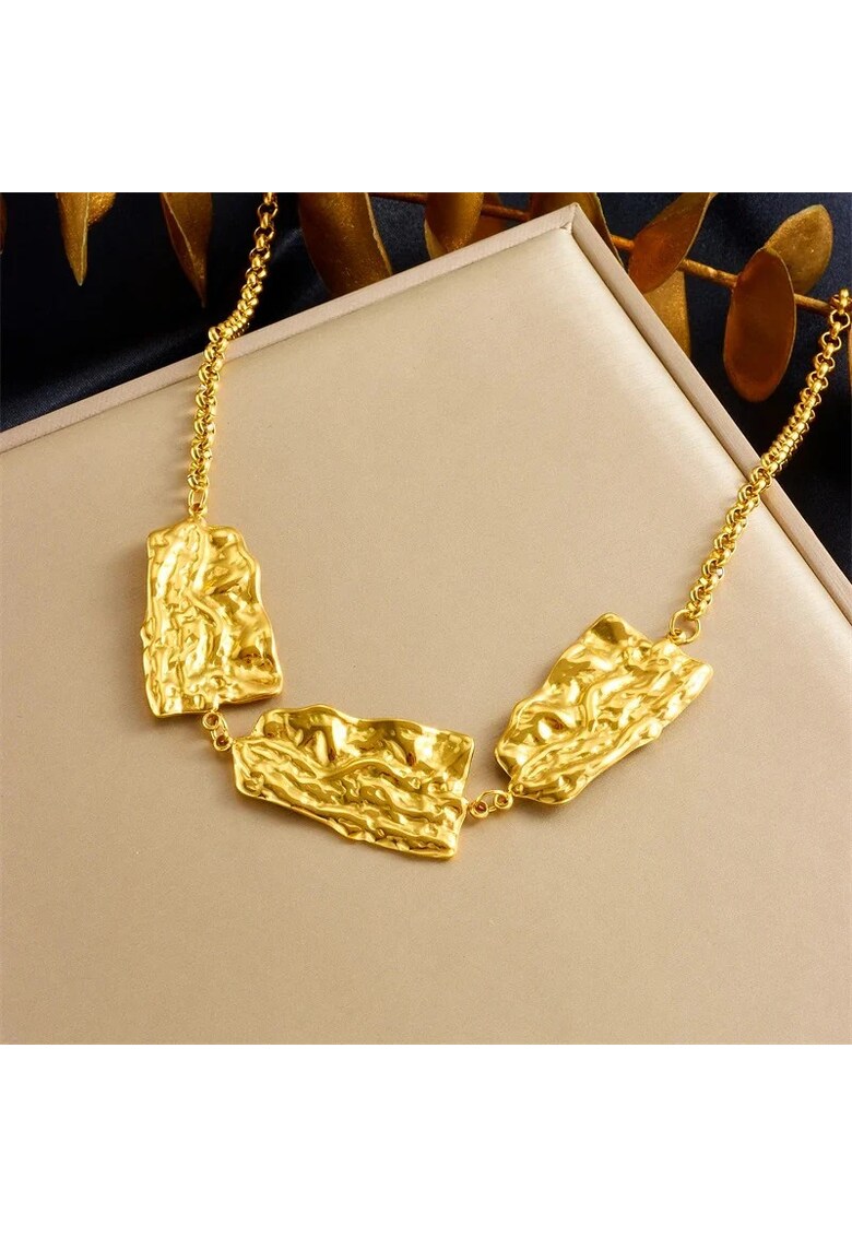 Colier auriu din inox suflat cu aur 18k - piese neregulate - lungime 42x6cm - greutate 27g