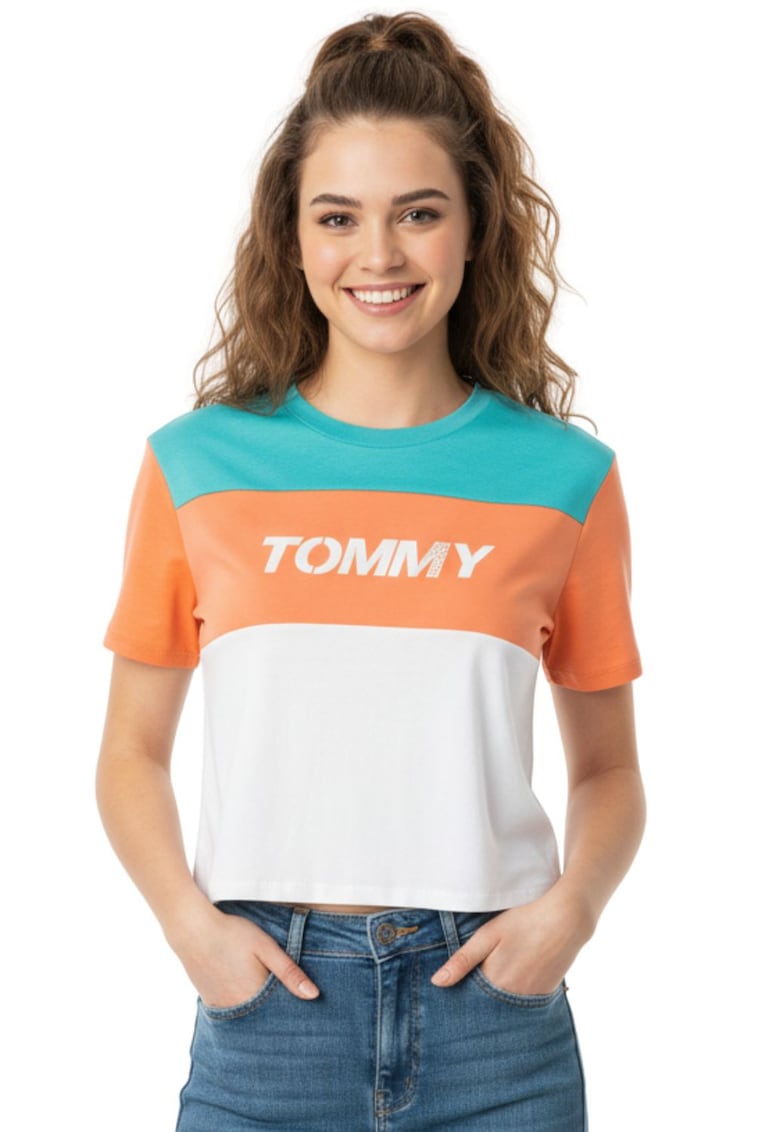 Tricou crop cu logo -