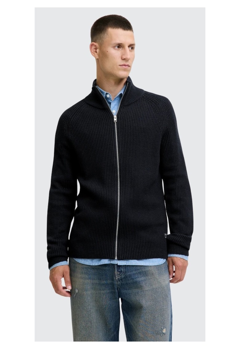 Cardigan barbati cu fermoar si guler inalt - Regular fit - Negru