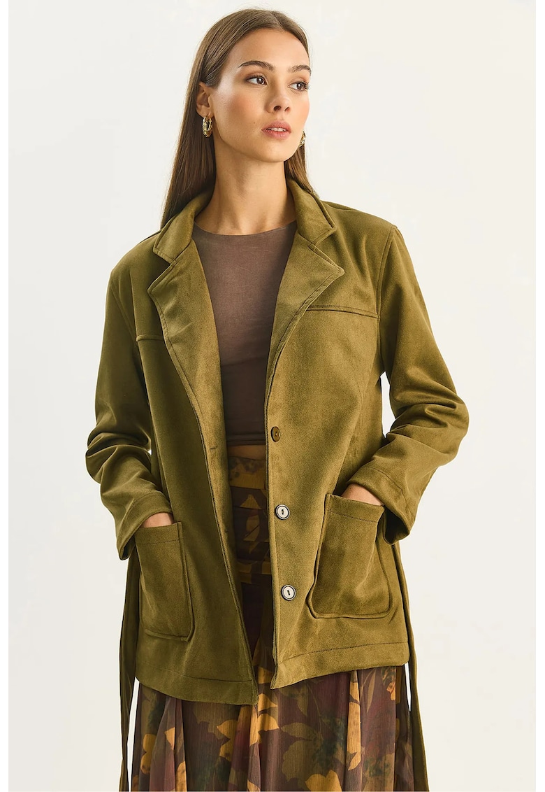 Geaca din piele intoarsa - verde - cu nasturi