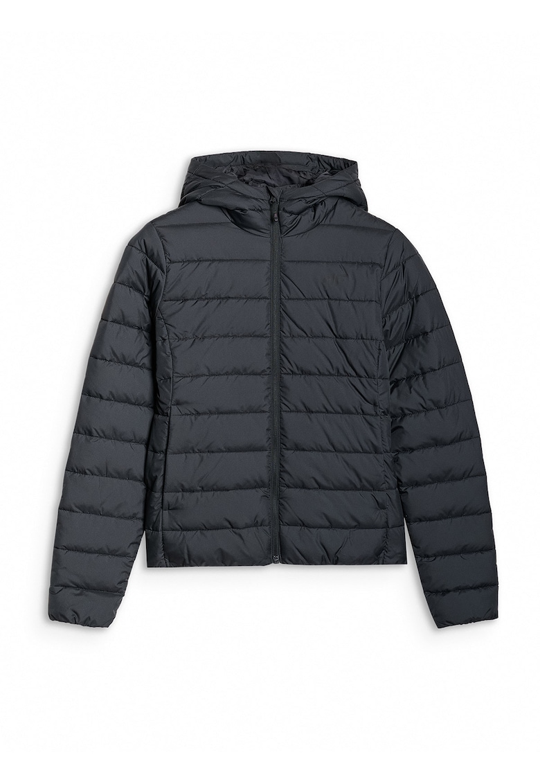 Jacheta de puf pentru femei - neagra - umplutura din puf sintetic reciclat - gluga - design usor