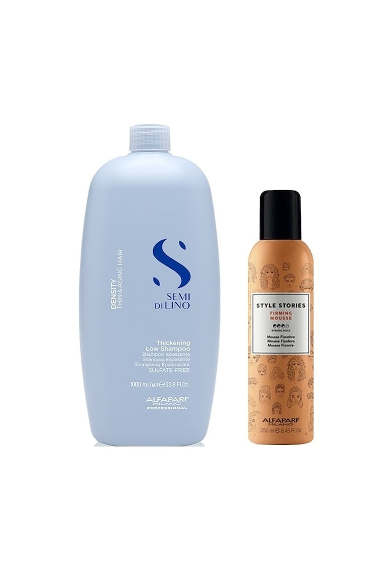 Set Alfaparf – Sampon Semi di Lino Density Thickening Low 1000ml + Spuma de par Style Stories Firming Mousse 250ml