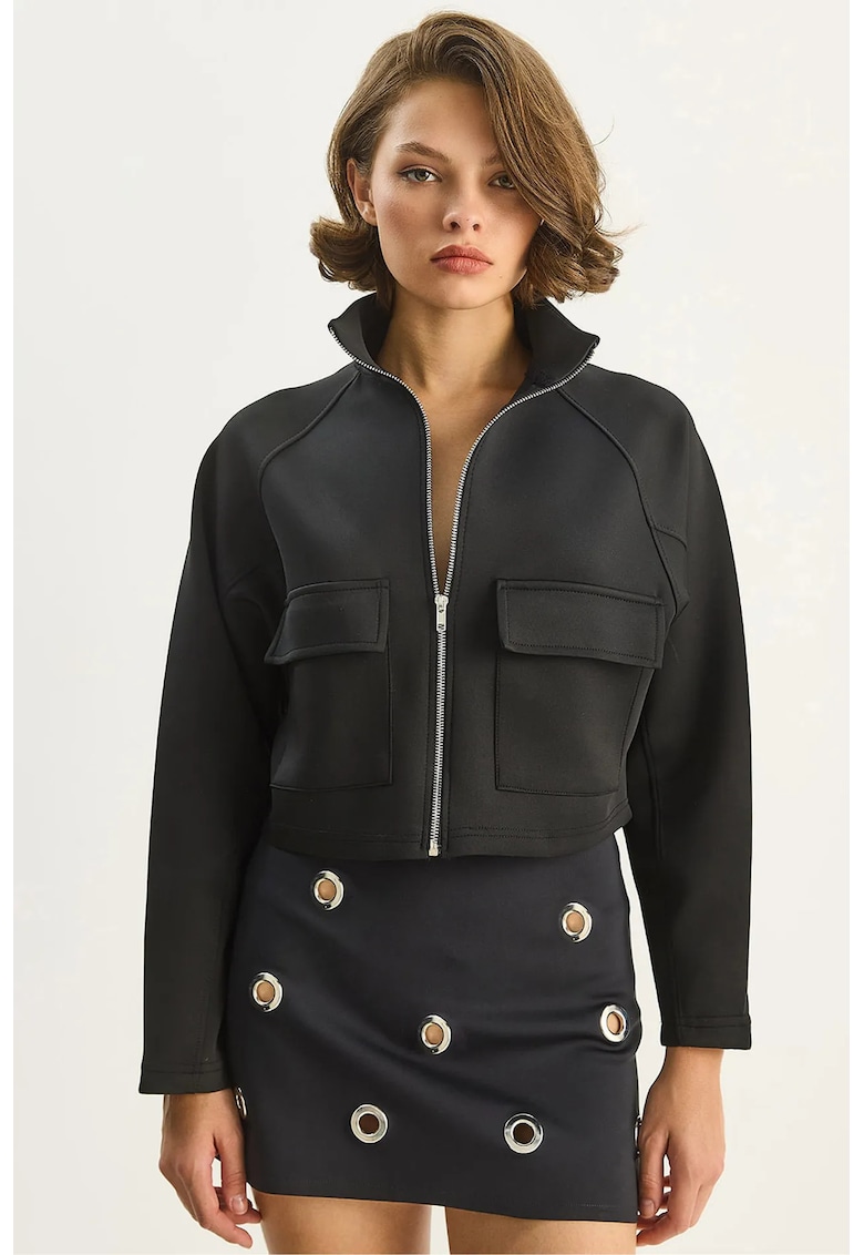 Geaca scurta Bianco Lucci - buzunare - negru - textil