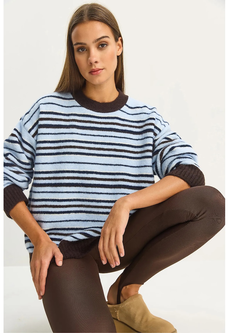 Pulover dama - tricotat supradimensionat - maro/albastru -