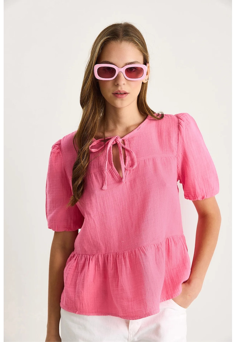 Bluza dama - HiCCUP - guler rotund - funda - roz textil - Roz