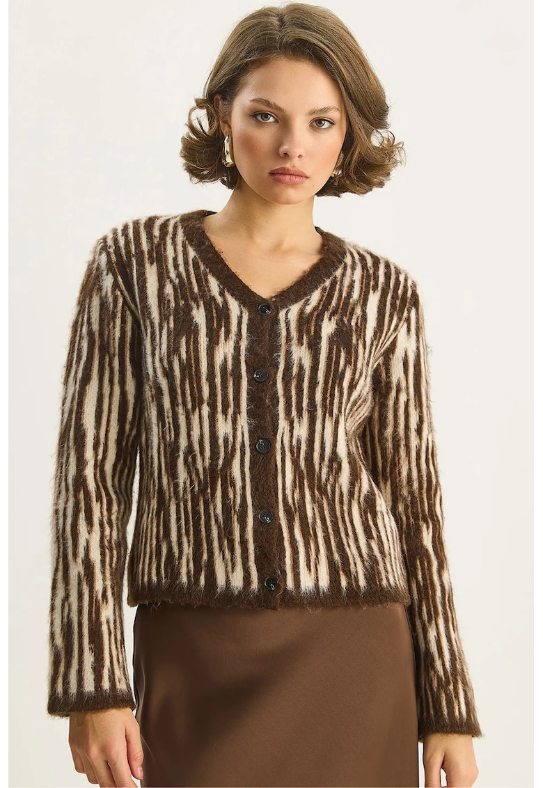 Pulover dama - cardigan cu decolteu in V si nasturi - maro cafeniu - tricot -