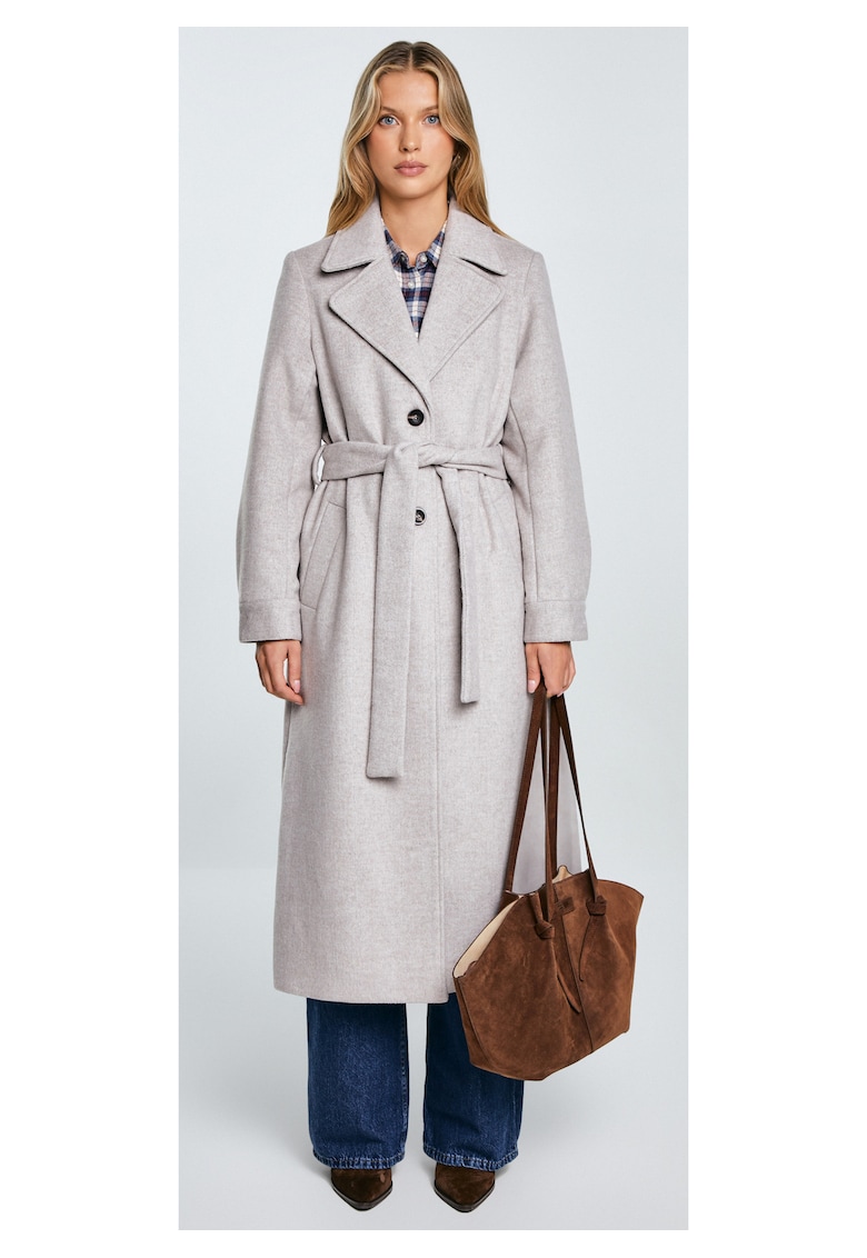 Palton lung din amestec de lana cu slit la spate Ksenia