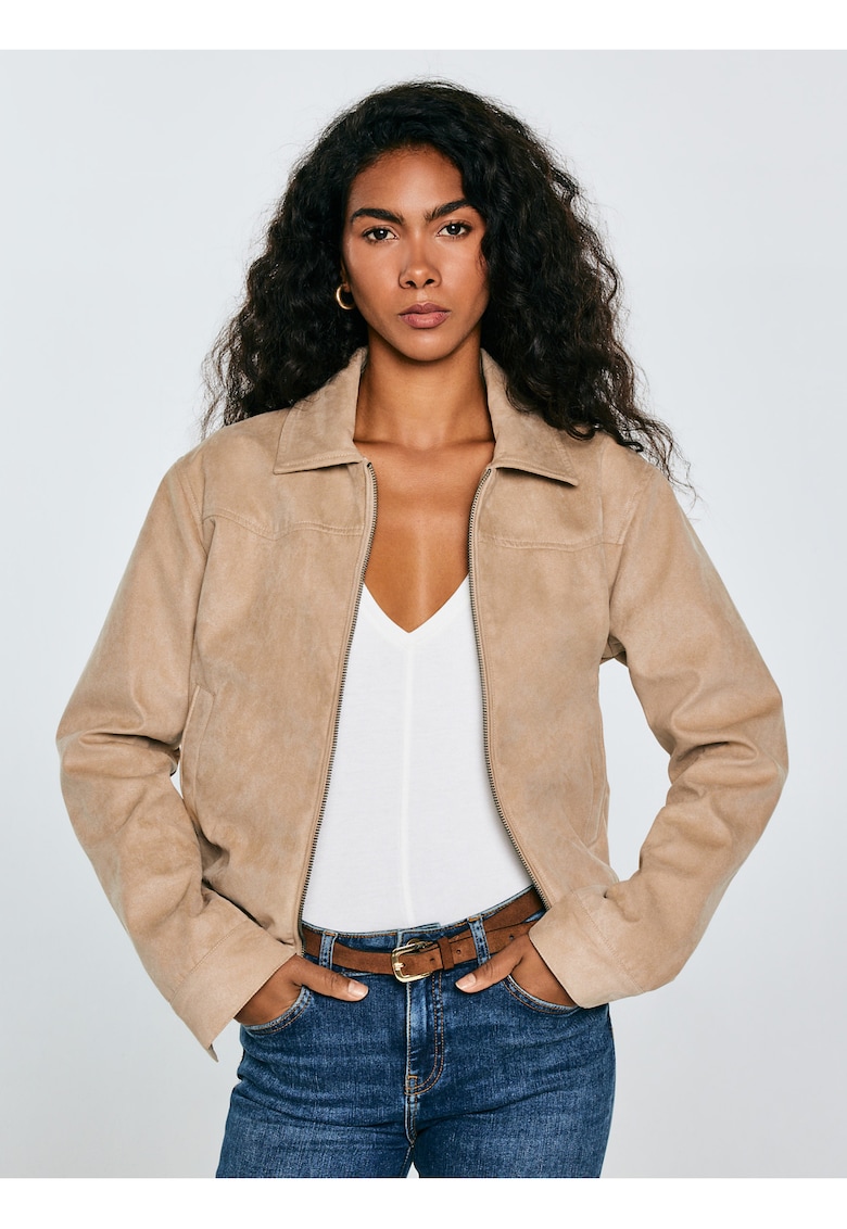 Jacheta din imitatie de piele cu guler ascutit Arisash 805