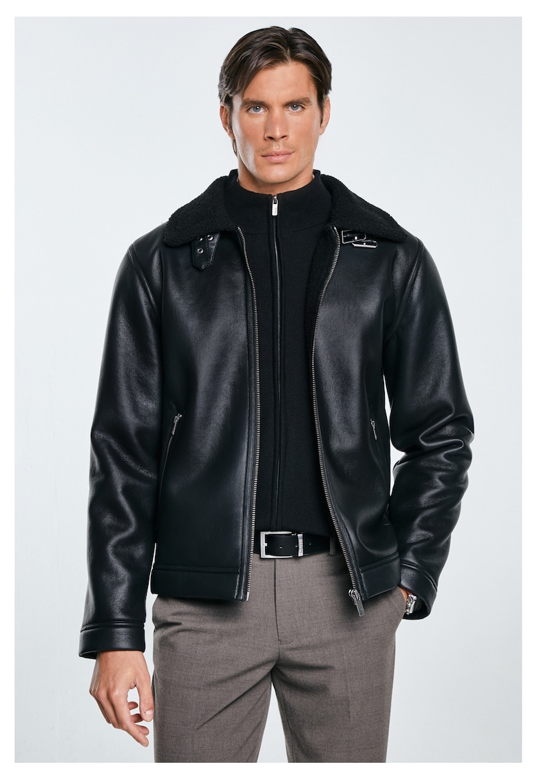 Geaca din piele ecologica cu guler din blana artificiala Nimo 906