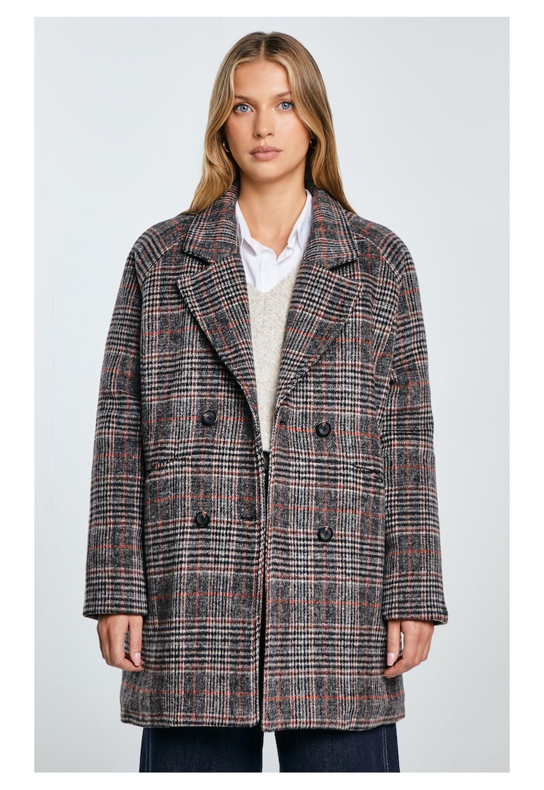Palton in carouri din amestec de lana cu revere decupate Ariela