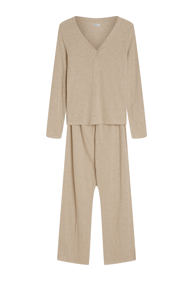 Pijama dama din doua piese - cu maneca lunga - bej nisip - Cori