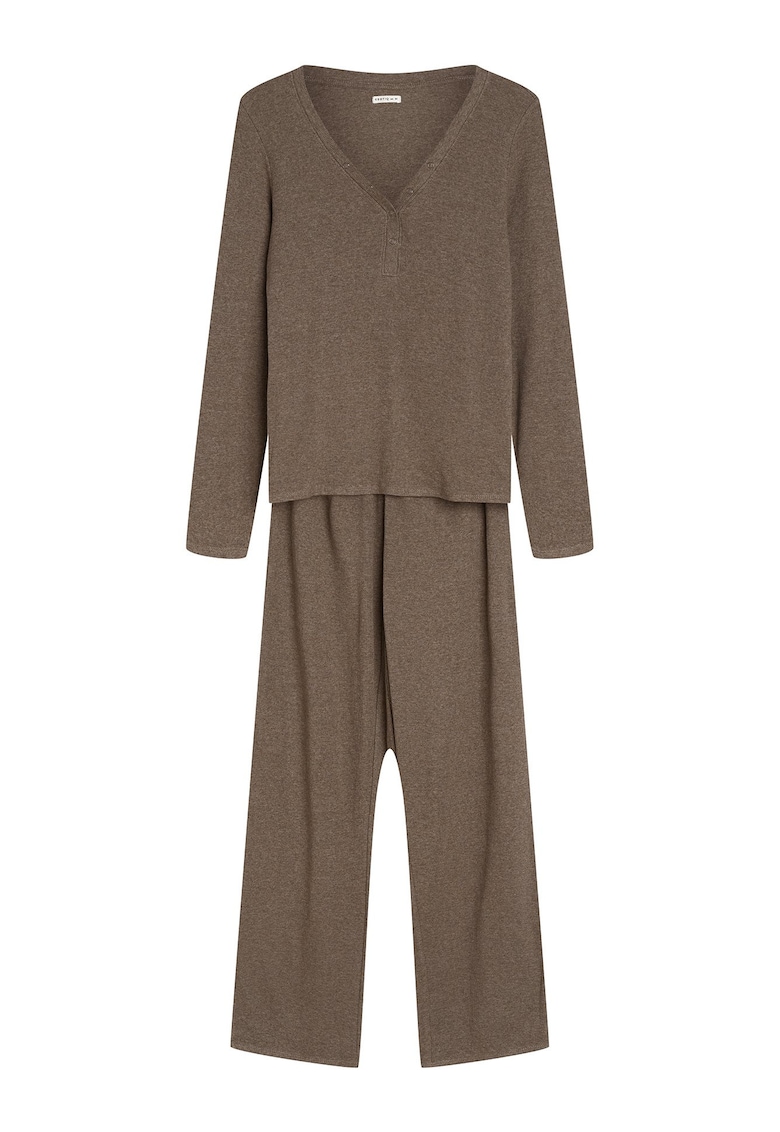 Pijama dama din doua piese - cu maneca lunga - Maro - Cori - Uni