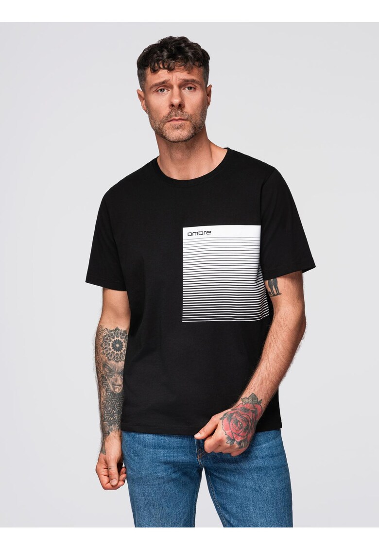 Tricou din bumbac cu print grafic OM-TSPT-0246 - Negru