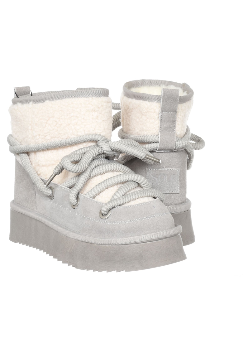 Ghete dama - piele naturala - gri -