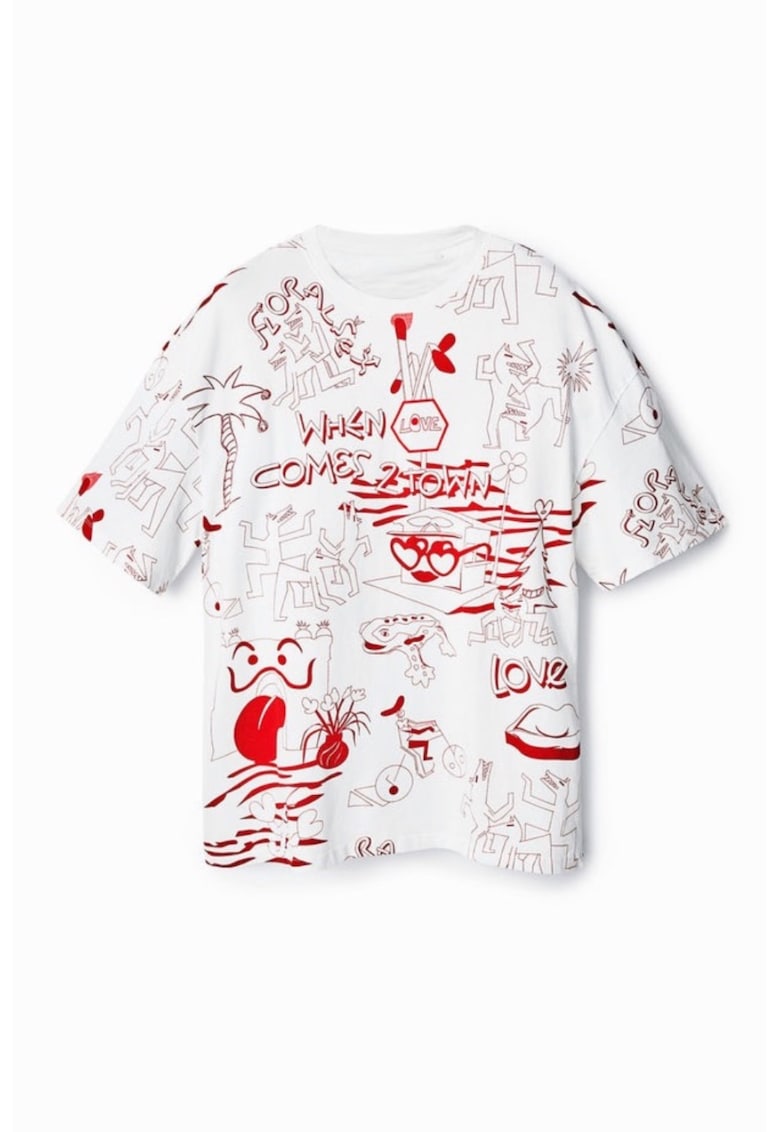 Tricou Barbati - Alb - Oversize si imprimeu cu mesaj 2328 - Alb