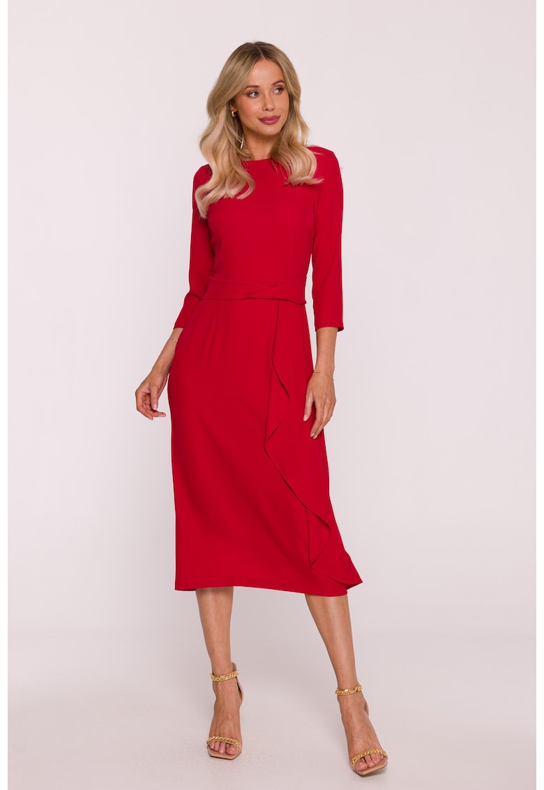 Rochie eleganta cu volan decorativ - rosu - Rosu