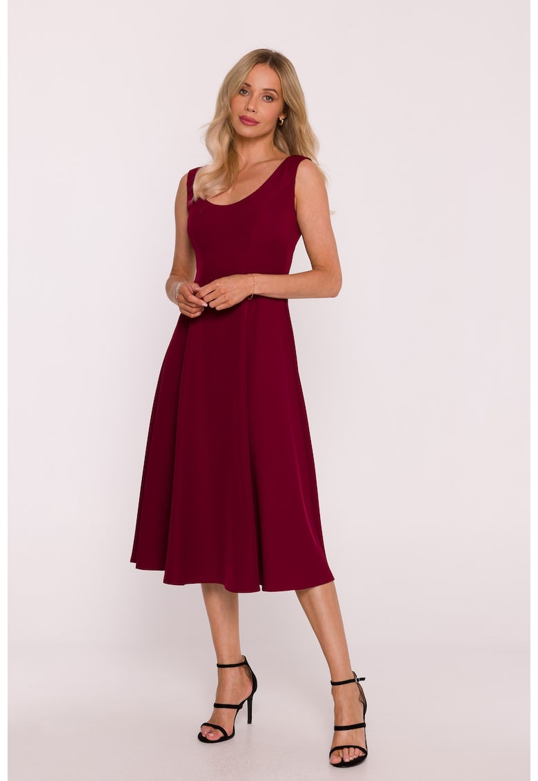 Rochie midi evazata fara maneci - burgundy - Visiniu