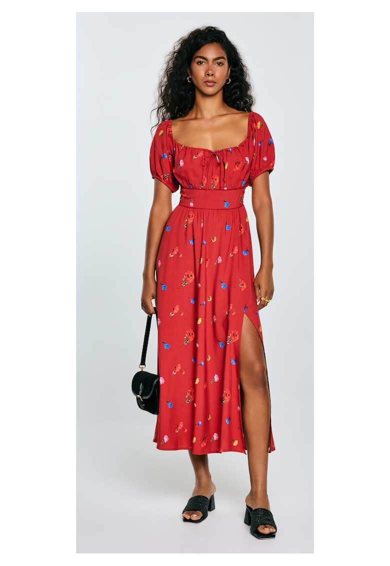 Rochie cu slit lateral si imprimeu floral Roksi