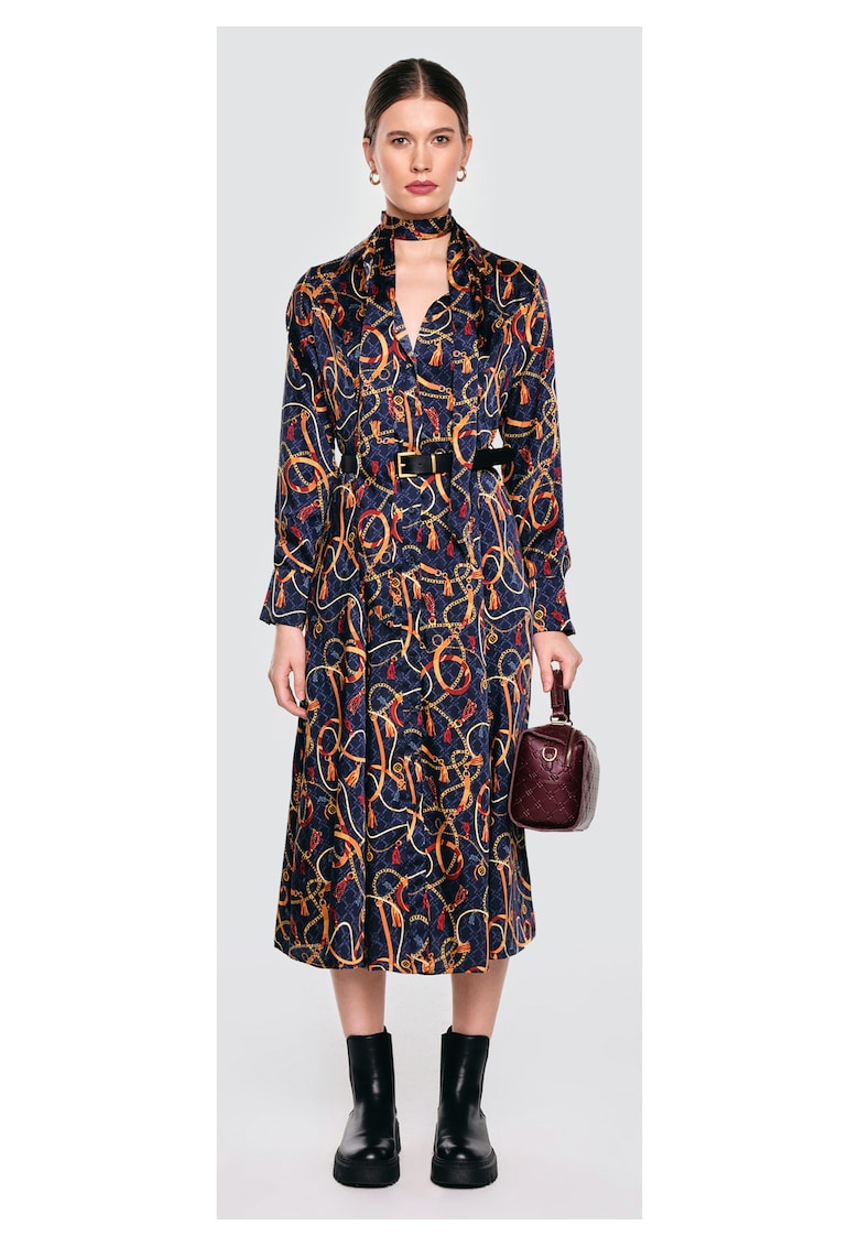 Rochie midi cu imprimeu si cordon in talie Umi