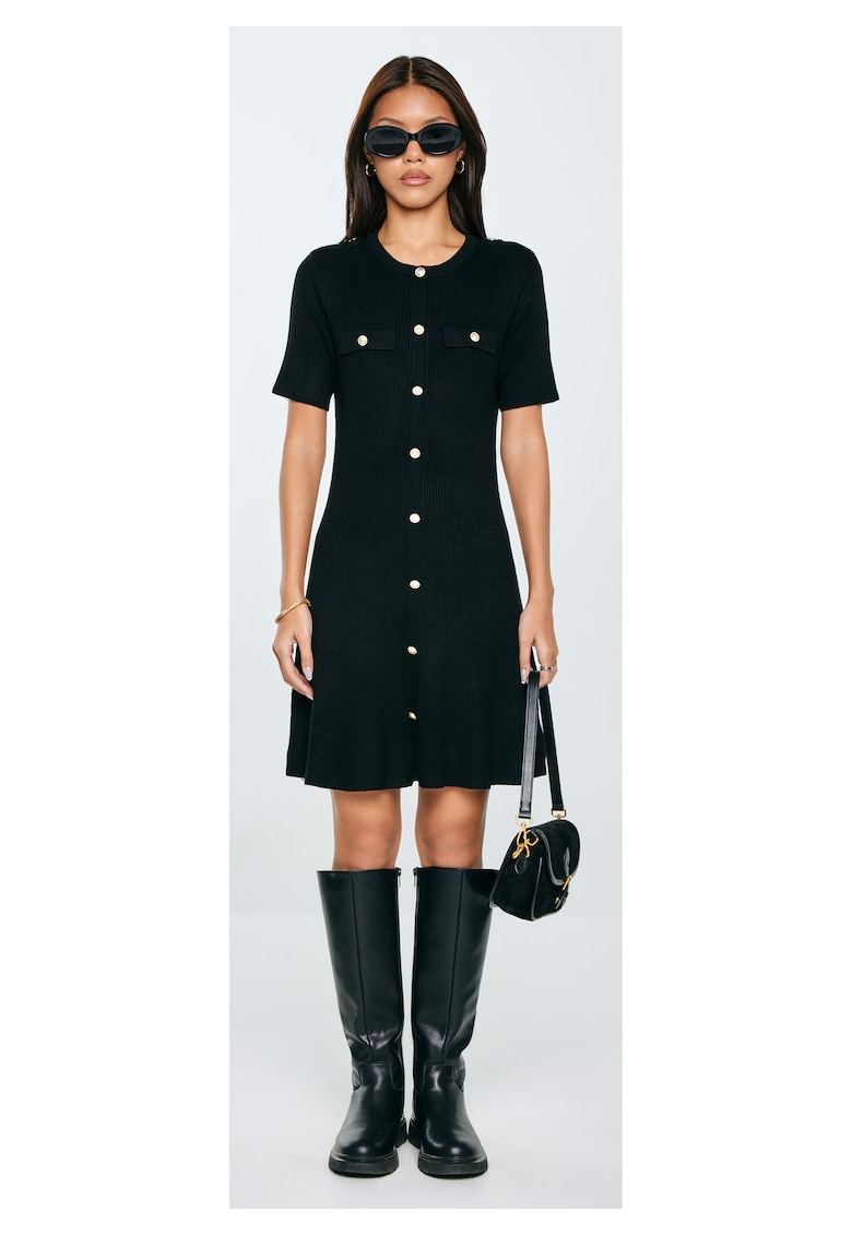 Rochie midi cu striatii si nasturi decorativi Dilara