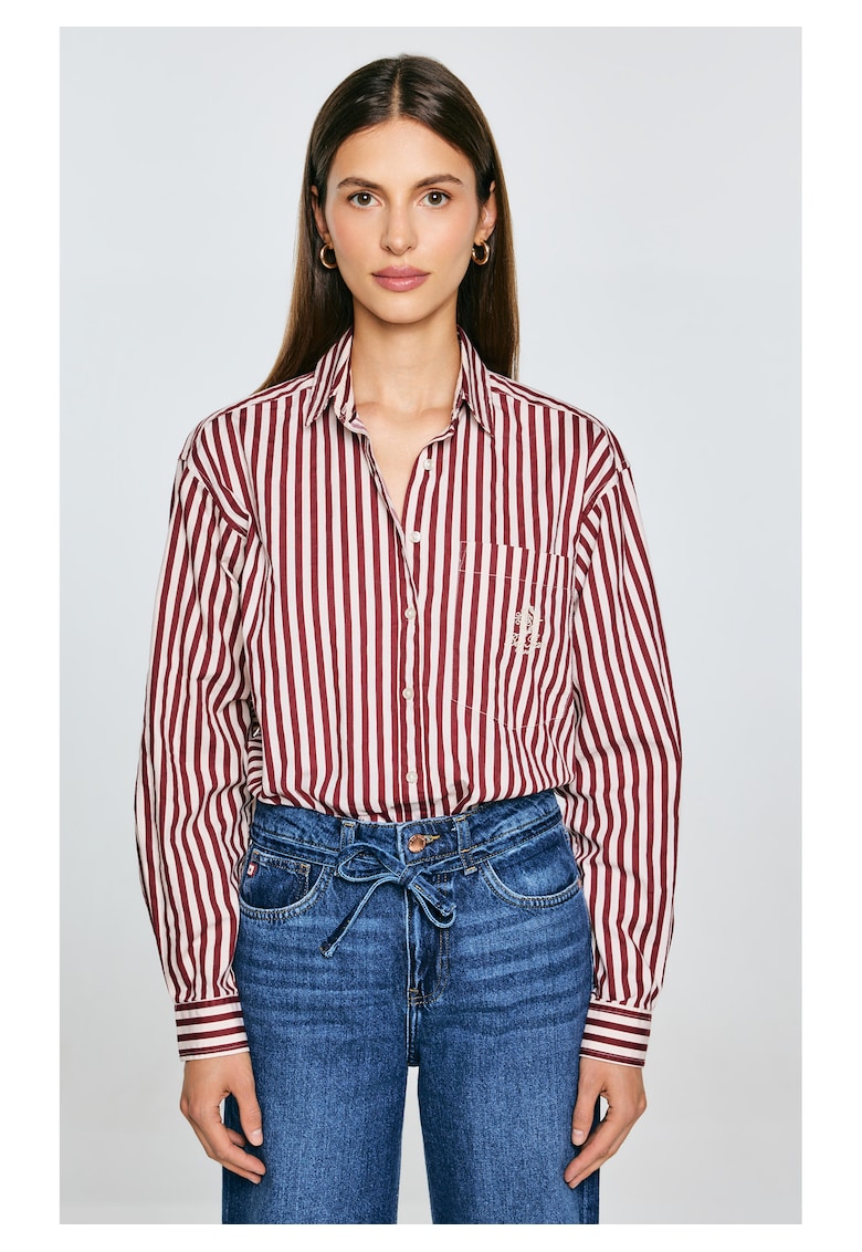 Camasa lejera cu maneci cazute Tina - Bordeaux/Crem