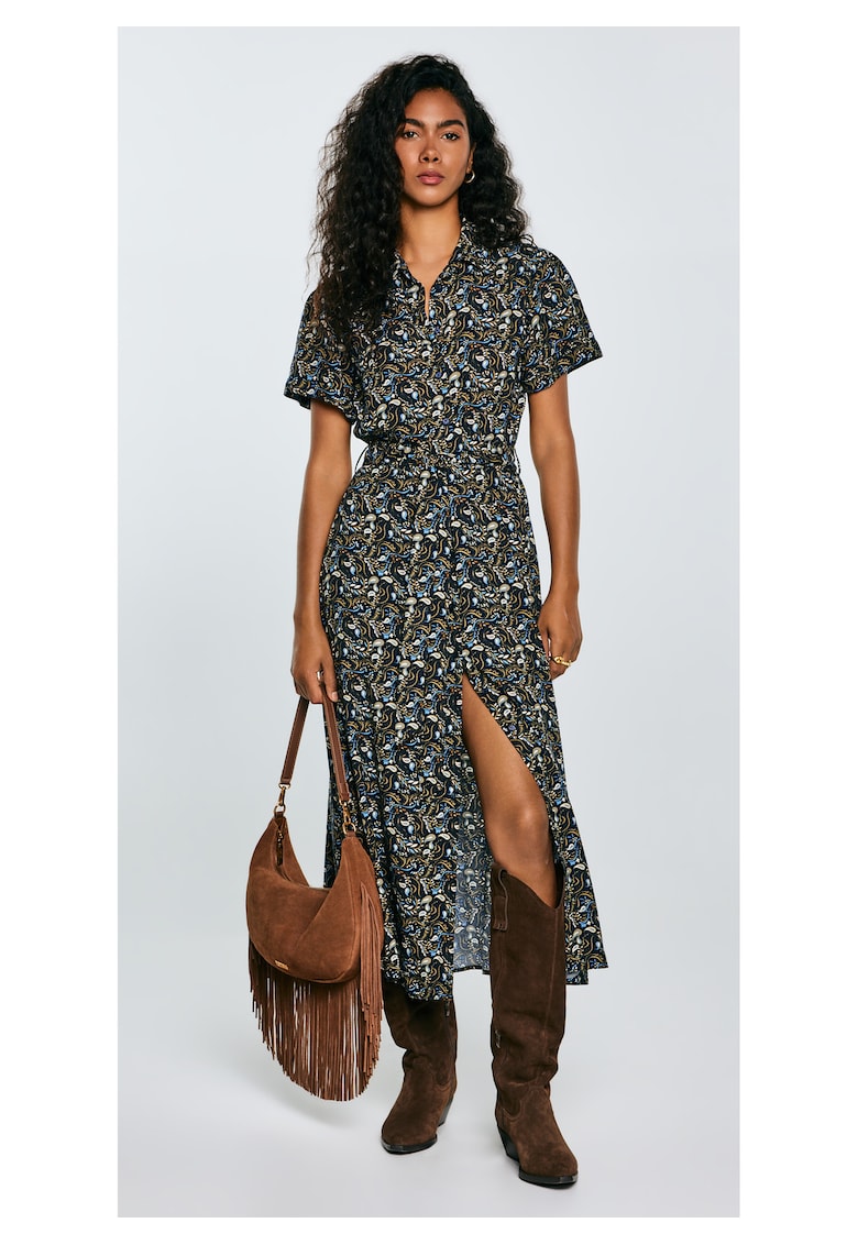 Rochie midi cu imprimeu si slit in fata Nahai