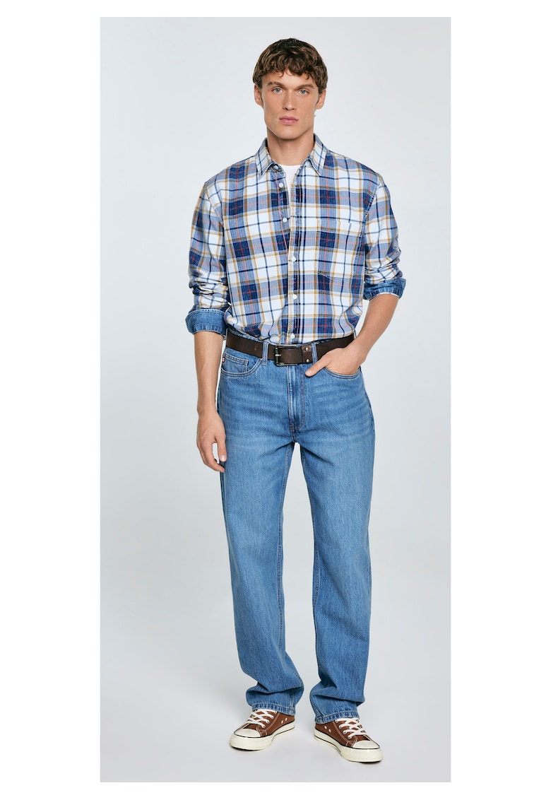 Camasa din bumbac in carouri cu guler clasic