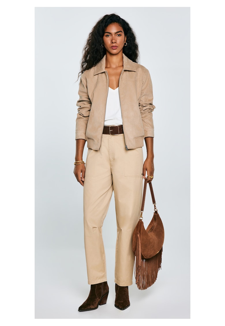 Pantaloni conici din bumbac cu talia inalta