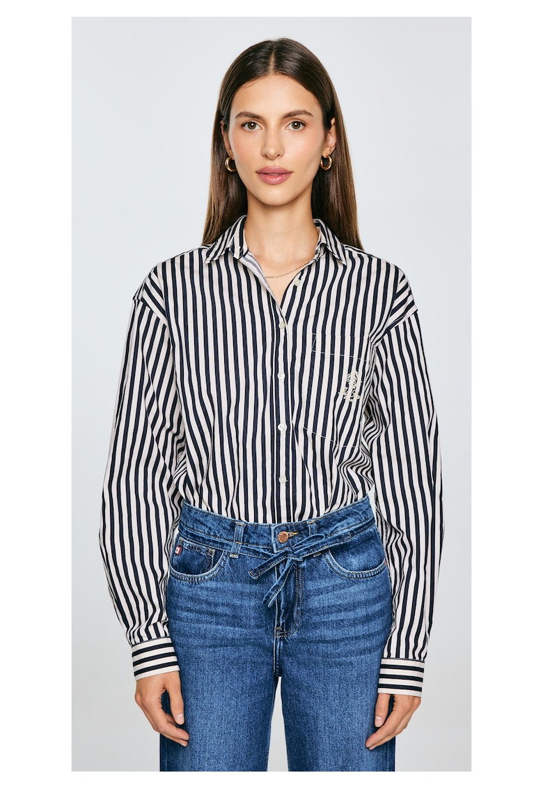 Camasa lejera cu imprimeu in dungi Tina - Crem/Bleumarin