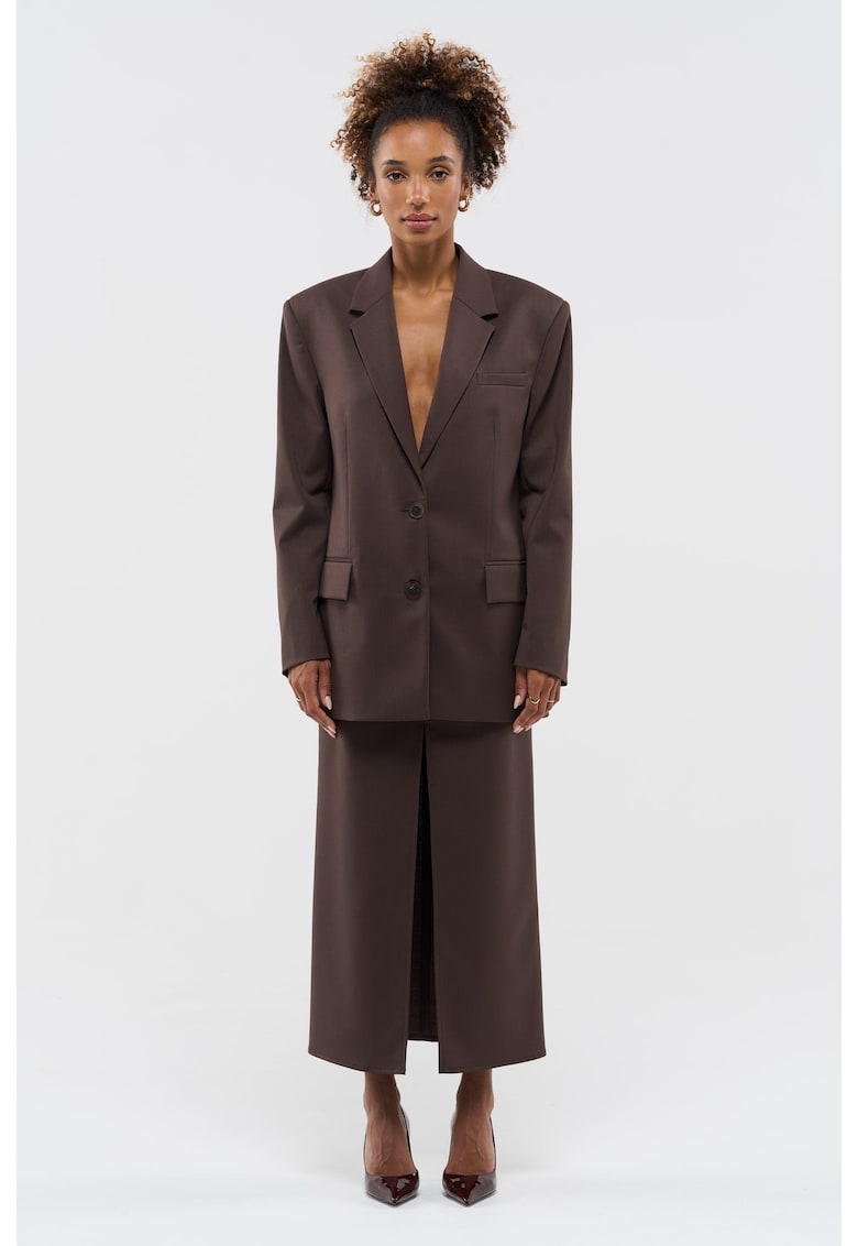 Sacou oversized din lana virgina cu nasturi - Maro