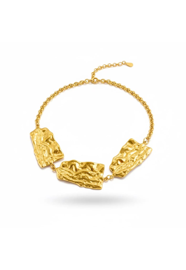 Colier auriu din inox suflat cu aur 18k - piese neregulate - lungime 42x6cm - greutate 27g