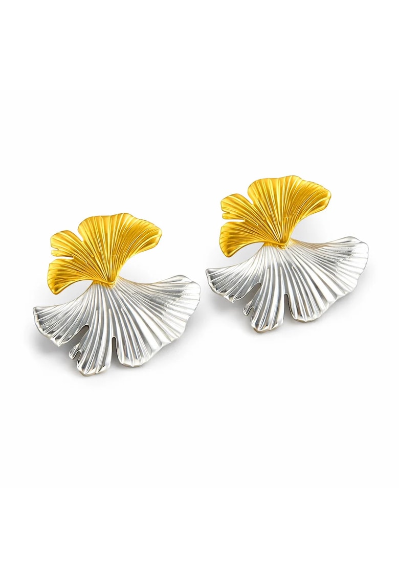 Cercei argintii - din otel inoxidabil - forma de petale - suflati cu aur 18k - Detlef C5