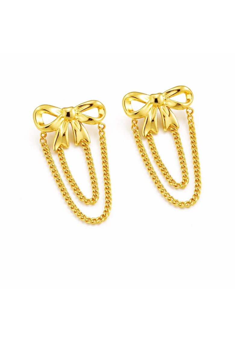 Cercei aurii - din otel inoxidabil - forma de fundite - cu lanturi - suflati cu aur 18k - Devan C5