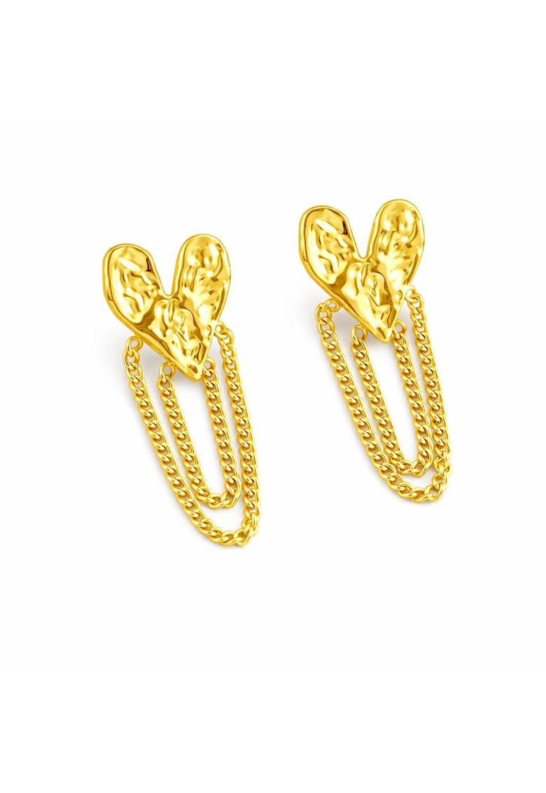 Cercei aurii - din otel inoxidabil - forma de inimioare - cu lanturi - suflati cu aur 18k - Devin C5